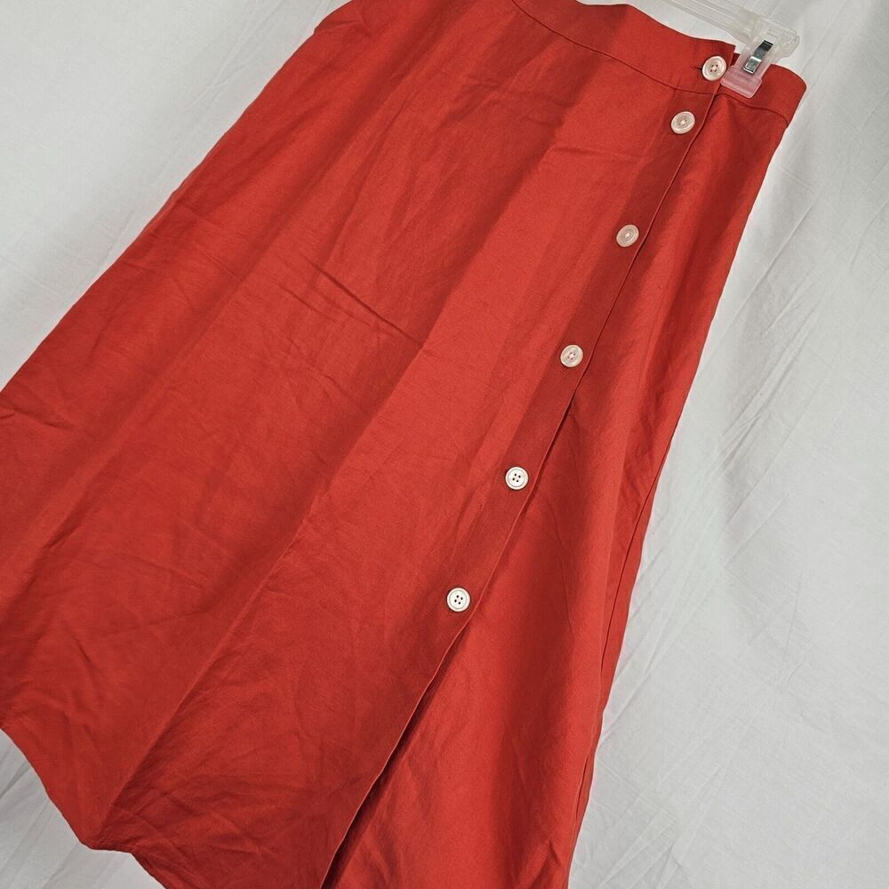 Loft Side Button Midi Skirt In Orange Linen Blend Nwt Women's Size 6 - Picture 3 of 7